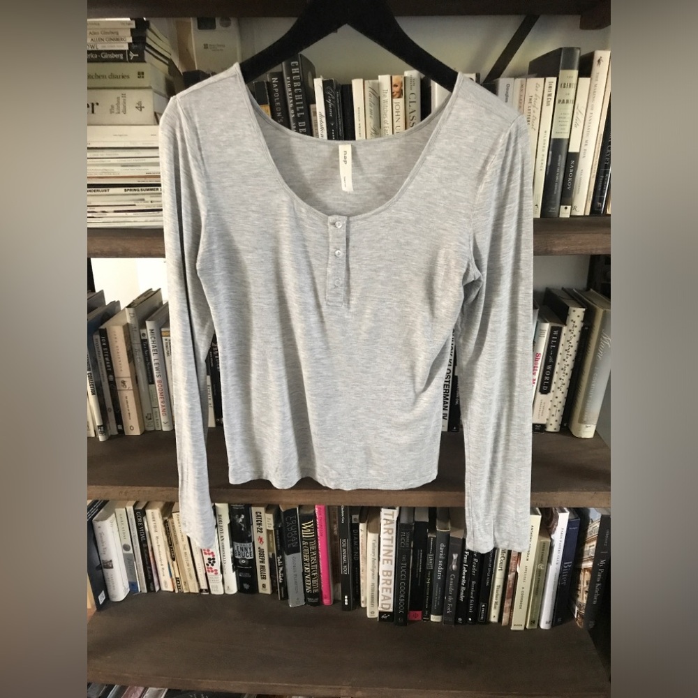 New/EUC Nap Loungewear Light Heather Grey Modal Scoop Neck Button Down Top M